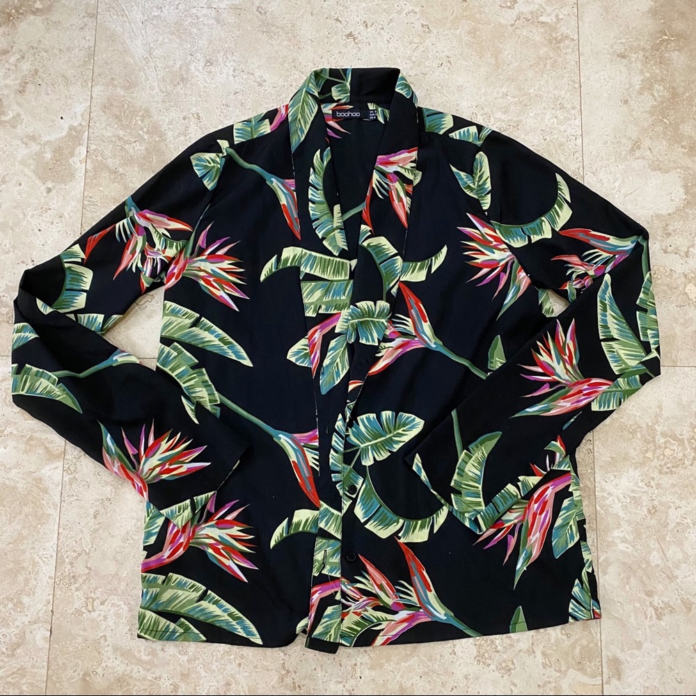 Boohoo Floral Palm Leaf Top